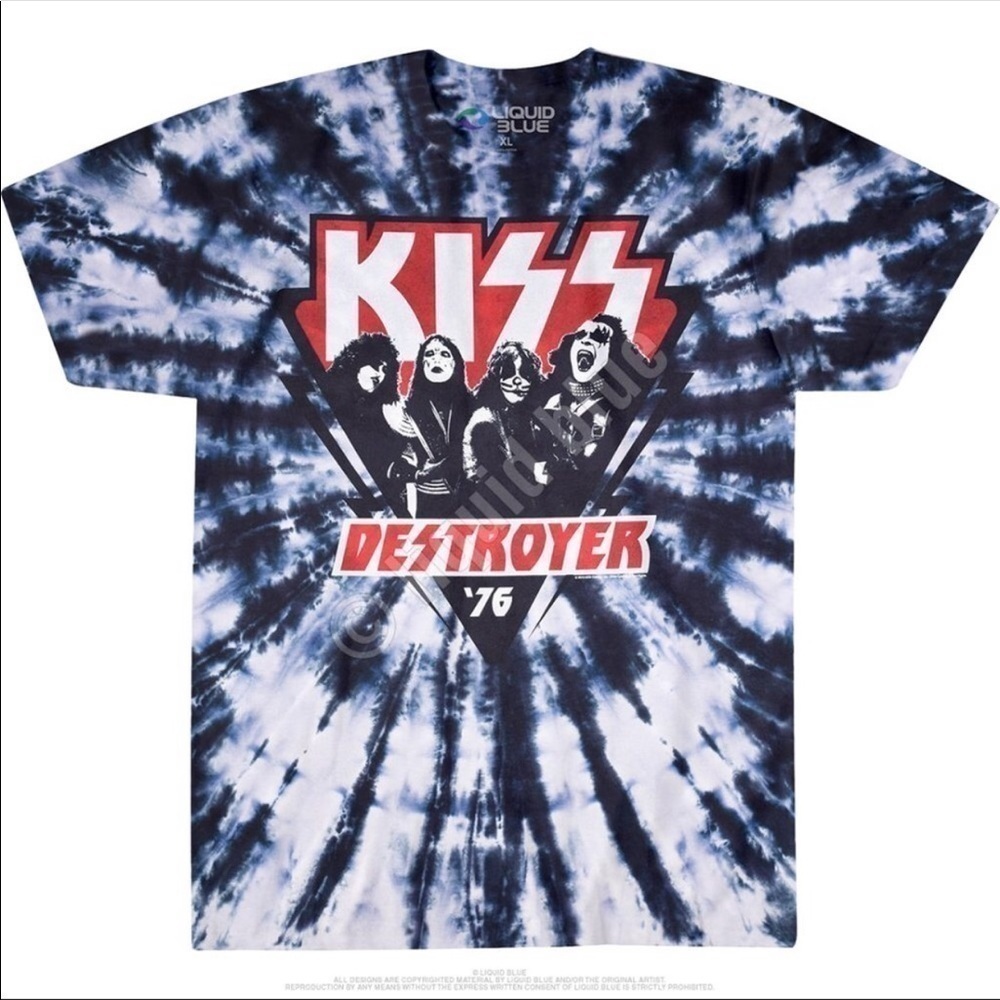 Liquid Blue Kiss Shirt Adult Medium Destroyer 76 Retro Tie Dye Band Rock Graphic